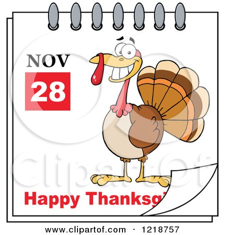 Clipart of a Calendar Page with a Turkey Bird and Happy Thanksgiving Greeting - Royalty Free Vector Illustration by Hit Toon