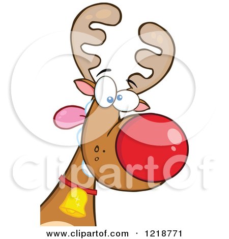 Clipart of a Goofy Christmas Red Nosed Rudolph Reindeer - Royalty Free Vector Illustration by Hit Toon