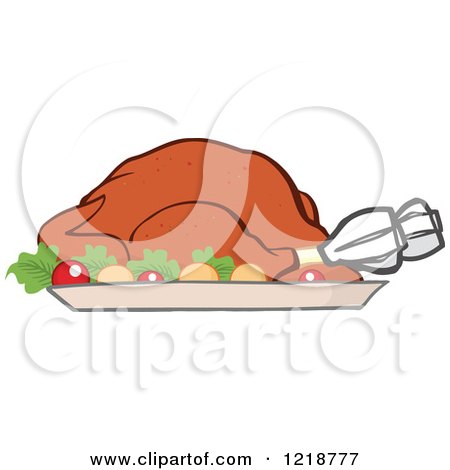 Clipart of a Roasted Thanksgiving Turkey with Vegetables - Royalty Free Vector Illustration by Hit Toon