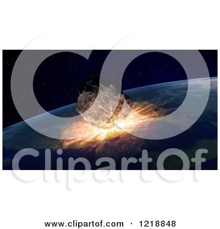 Clipart of a 3d Asteroid Colliding into Earth - Royalty Free Illustration by Mopic