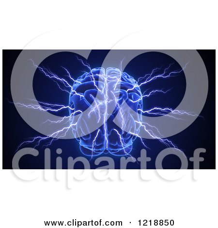 Clipart of a 3d Brain with Electricity - Royalty Free Illustration by Mopic