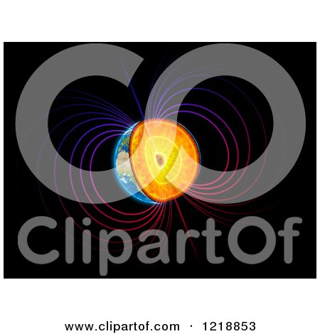 Clipart of a 3d Earth with Visible Iron Core and Magnetosphere - Royalty Free Illustration by Mopic