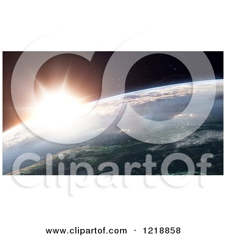Clipart of a 3d Sunrise over Earth - Royalty Free Illustration by Mopic