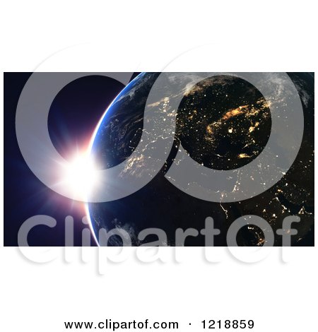 Clipart of a 3d Earth with Europe and Sunrise - Royalty Free Illustration by Mopic