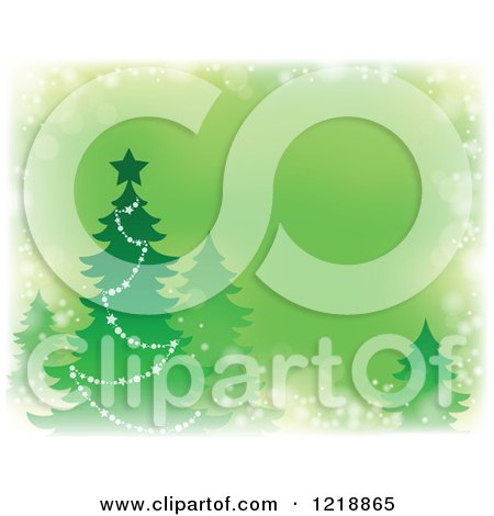 Clipart of a Green Background with a Christmas Tree and Faded Borders - Royalty Free Vector Illustration by visekart
