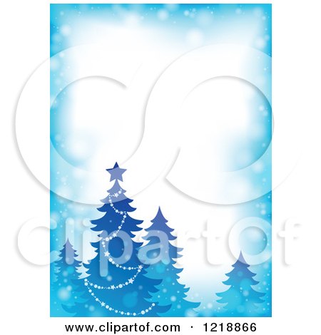 Clipart of a Blue Border with a Christmas Tree and Flares - Royalty Free Vector Illustration by visekart