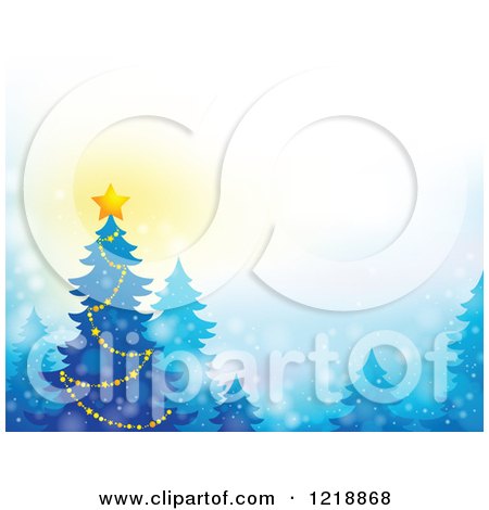 Clipart of a Background with a Christmas Tree and Glowing Star - Royalty Free Vector Illustration by visekart