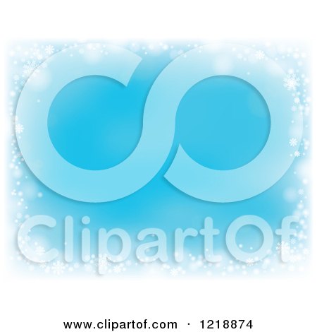 Clipart of a Blue Background Bordered in Flares and Snowflakes - Royalty Free Vector Illustration by visekart