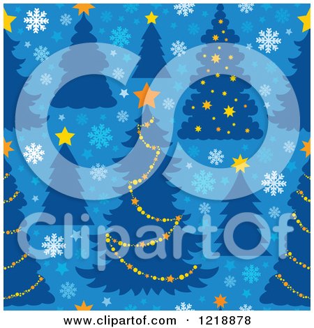 Clipart of a Seamless Christmas Pattern with Trees on Blue - Royalty Free Vector Illustration by visekart