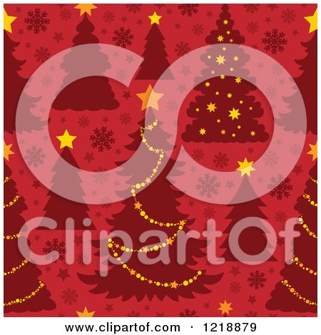 Clipart of a Seamless Christmas Pattern with Trees on Red - Royalty Free Vector Illustration by visekart