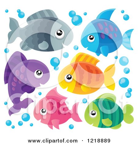 Clipart of Cute Colorful Fish and Bubbles - Royalty Free Vector Illustration by visekart