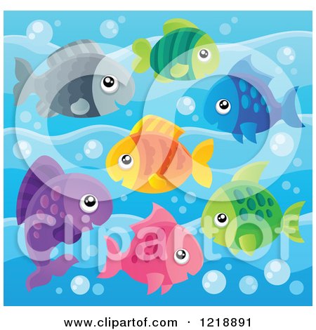 Clipart of Cute Colorful Fish in Blue Water - Royalty Free Vector Illustration by visekart