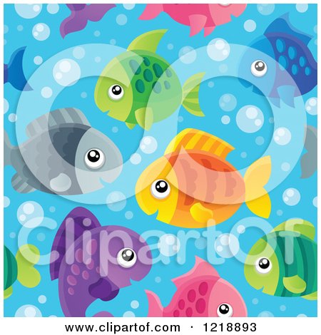 Clipart of a Seamless Background of Colorful Fish and Bubbles Blue Water - Royalty Free Vector Illustration by visekart