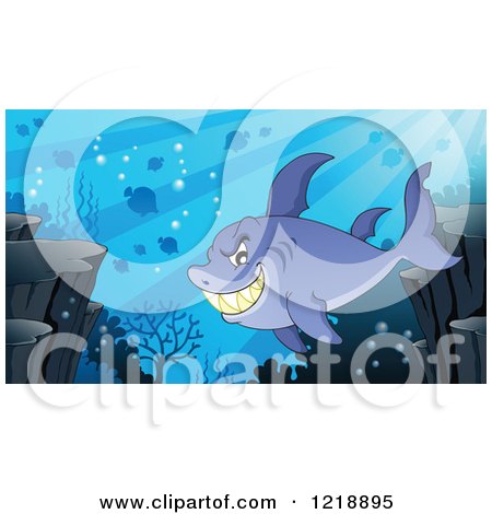 Clipart of a Grinning Shark in a Reef - Royalty Free Vector Illustration by visekart