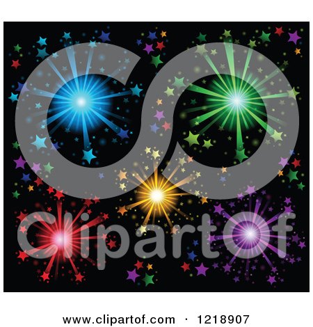Clipart of a Colorful Stars and Fireworks Background - Royalty Free Vector Illustration by visekart