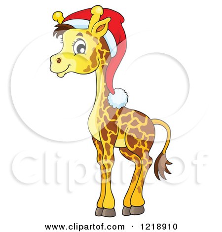 Clipart of a Cute Baby Christmas Giraffe Wearing a Santa Hat - Royalty Free Vector Illustration by visekart