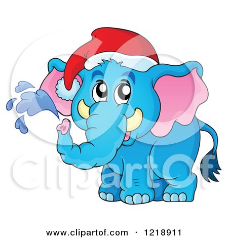 Clipart of a Cute Christmas Elephant Squirting Water - Royalty Free Vector Illustration by visekart