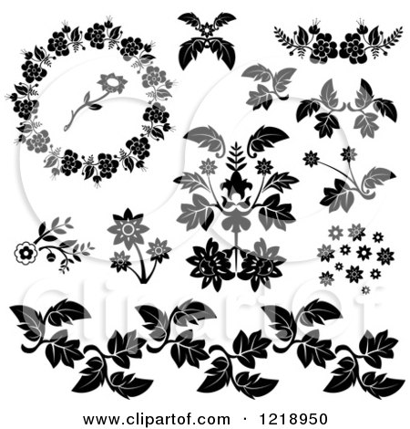 Clip Art of Flowers and Leaves - Royalty Free Vector Illustration by lineartestpilot