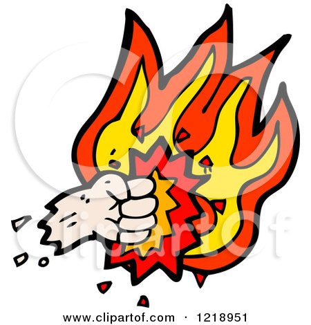 Cartoon of a Fist Punching a Flame - Royalty Free Vector Illustration by lineartestpilot