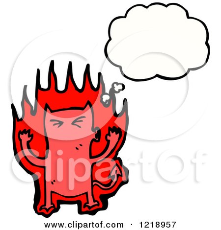 Cartoon of a Flaming Devil Thinking - Royalty Free Vector Illustration by lineartestpilot