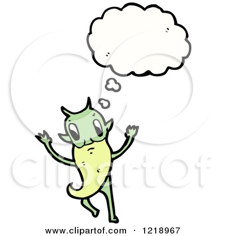 Cartoon of a Little Green Demon Thinking - Royalty Free Vector Illustration by lineartestpilot