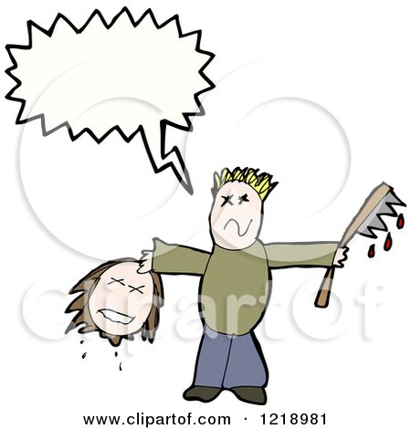 Cartoon of a Man Carrying a Decapitated Head Speaking - Royalty Free Vector Illustration by lineartestpilot
