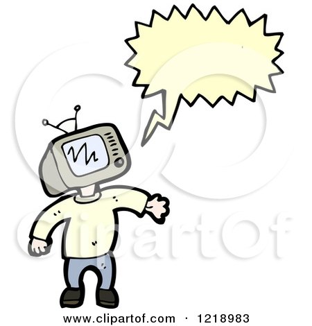 Cartoon of a Person with a TV Head Speaking - Royalty Free Vector Illustration by lineartestpilot