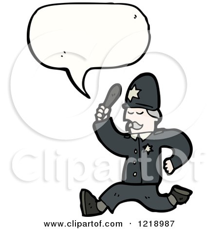 Cartoon of a Speaking Running Police Officer - Royalty Free Vector Illustration by lineartestpilot