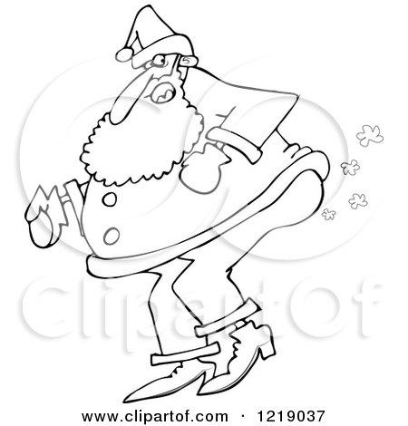 Clipart of an Outlined Santa Farting - Royalty Free Vector Illustration by djart