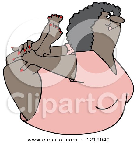 Clipart of a Flexible Black Woman in a Rock Belly Stretch Pose - Royalty Free Vector Illustration by djart