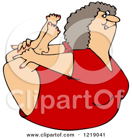 Clipart of a Flexible White Woman in a Rock Belly Stretch Pose - Royalty Free Vector Illustration by djart