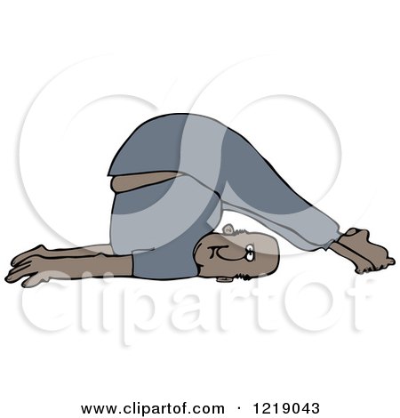 Clipart of a Black Man Stretching with His Feet over His Head - Royalty Free Vector Illustration by djart