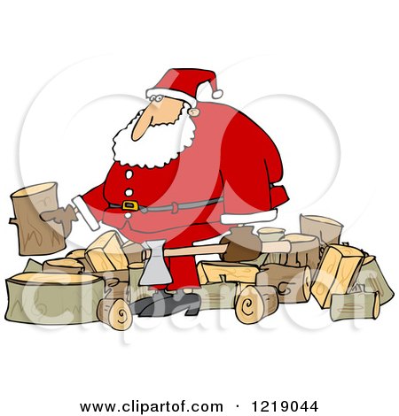 Clipart of Santa Splitting Wood - Royalty Free Vector Illustration by djart