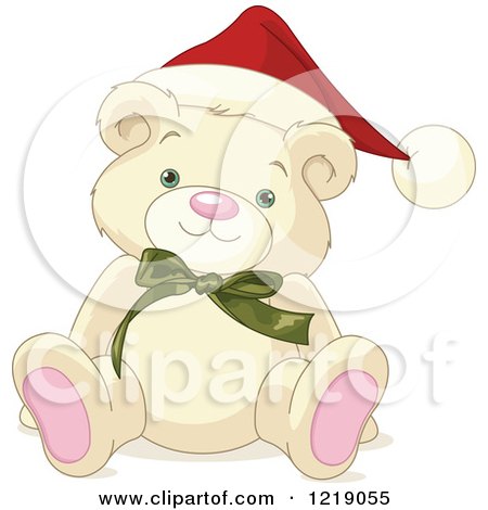 Clipart of a Cute Christmas Teddy Bear Wearing a Santa Hat - Royalty Free Vector Illustration by Pushkin