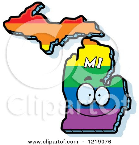 Clipart of a Gay Rainbow State of Michigan Character - Royalty Free Vector Illustration by Cory Thoman