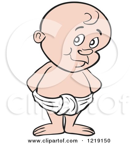 Clipart of a White Innocent Toddler Boy Standing in a Diaper - Royalty Free Vector Illustration by LaffToon