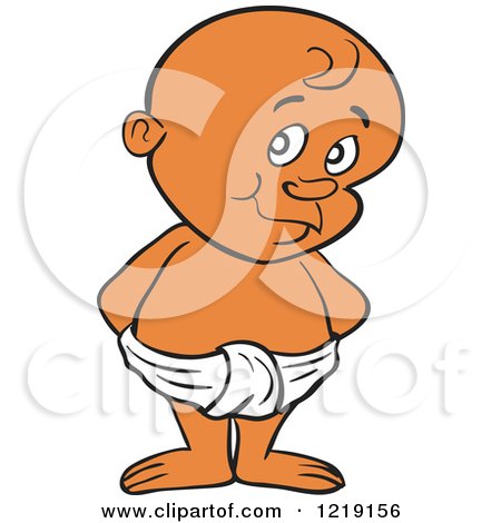 Clipart of a Black Innocent Toddler Boy Standing in a Diaper - Royalty Free Vector Illustration by LaffToon
