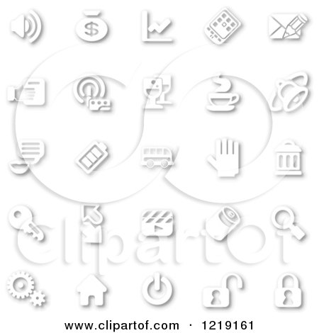 Clipart of White Minimalist Icons with Shadows 4 - Royalty Free Vector Illustration by AtStockIllustration