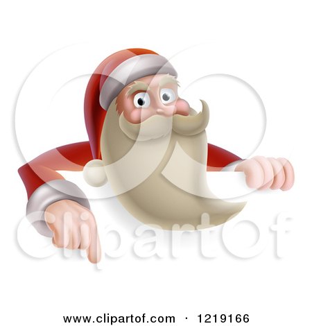 Clipart of Santa Pointing down to a Sign - Royalty Free Vector Illustration by AtStockIllustration