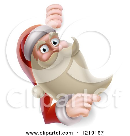 Clipart of Santa Pointing Around a Sign - Royalty Free Vector Illustration by AtStockIllustration