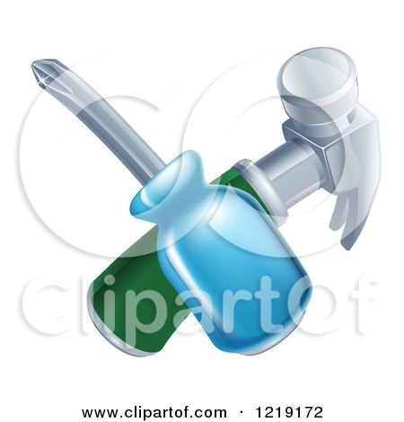 Clipart of a Crossed Screwdriver and Hammer - Royalty Free Vector Illustration by AtStockIllustration