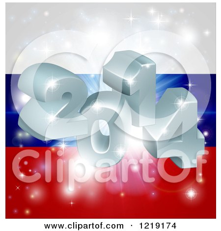 Clipart of a 3d 2014 and Fireworks over a Russian Flag - Royalty Free Vector Illustration by AtStockIllustration