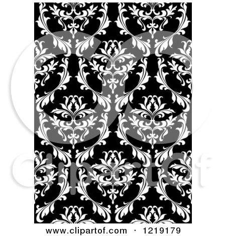 Clipart of a Black and White Seamless Vintage Damask Pattern 3 - Royalty Free Vector Illustration by Vector Tradition SM