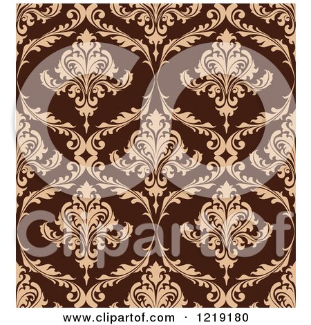 Clipart of a Brown Seamless Vintage Damask Pattern - Royalty Free Vector Illustration by Vector Tradition SM