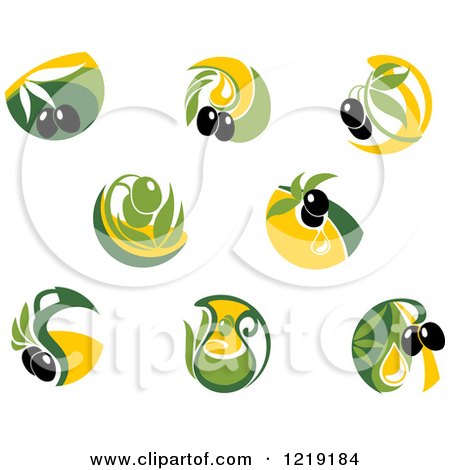 Clipart of Green and Black Olive and Oil Designs - Royalty Free Vector Illustration by Vector Tradition SM