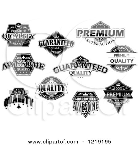 Clipart of Black and White Retail Quality Labels with Sample Text - Royalty Free Vector Illustration by Vector Tradition SM