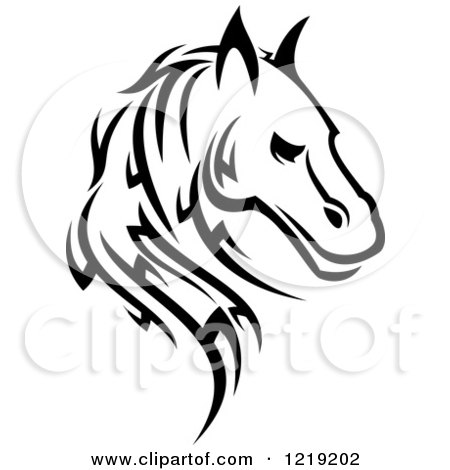 Clipart of a Black and White Tribal Horse 6 - Royalty Free Vector Illustration by Vector Tradition SM