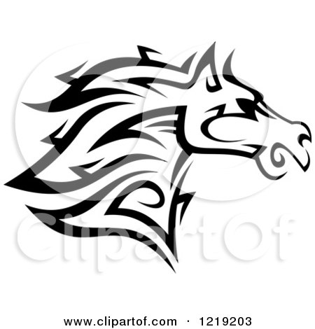 Clipart of a Black and White Tribal Horse 5 - Royalty Free Vector Illustration by Vector Tradition SM