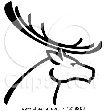 Clipart of a Black and White Deer with Antlers 2 - Royalty Free Vector Illustration by Vector Tradition SM