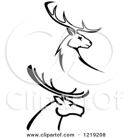 Clipart of Black and White Deer with Antlers - Royalty Free Vector Illustration by Vector Tradition SM